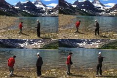 38 Jerome Ryan and Peter Ryan Skipping Rocks On Lake Magog With Mount Assiniboine Behind